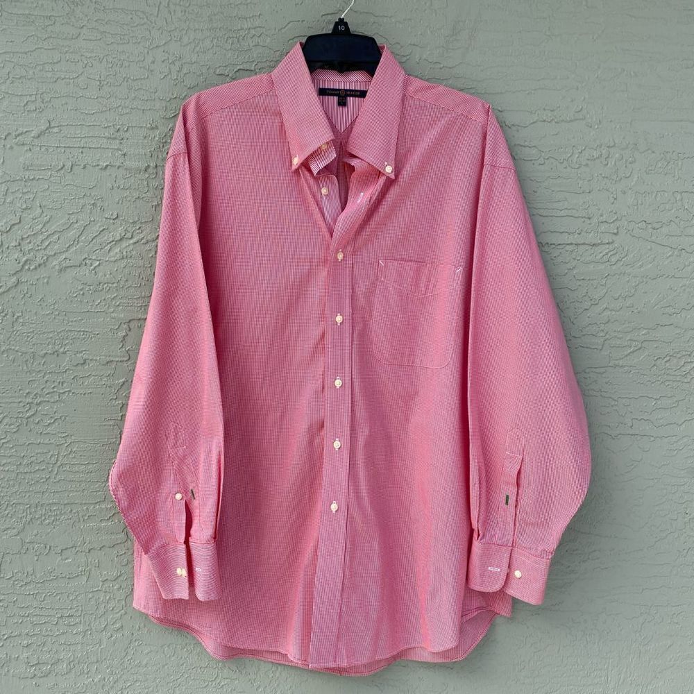 Tommy Hilfiger Red Size Large L 16 1/2 Gingham Button Down Shirt